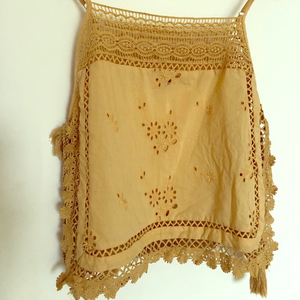 Yellow crochet top with side ties